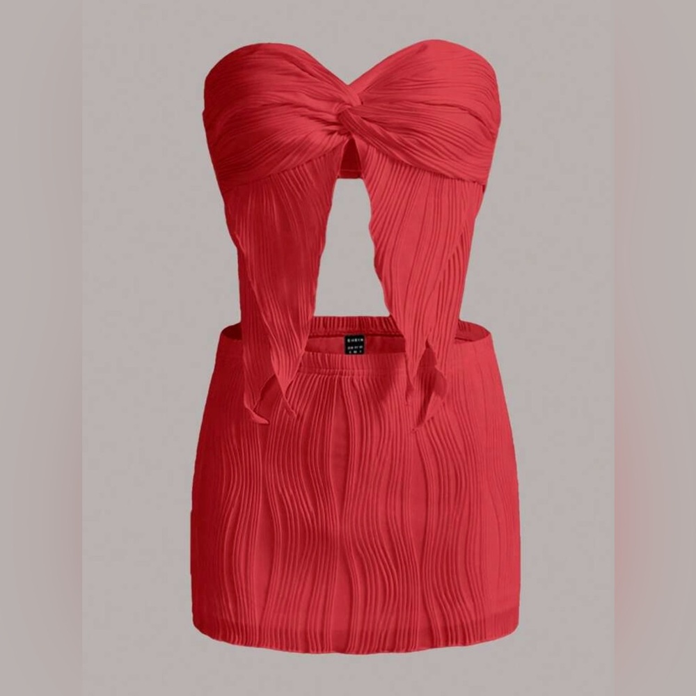 Red Women's Skirt and Strapless Top Set